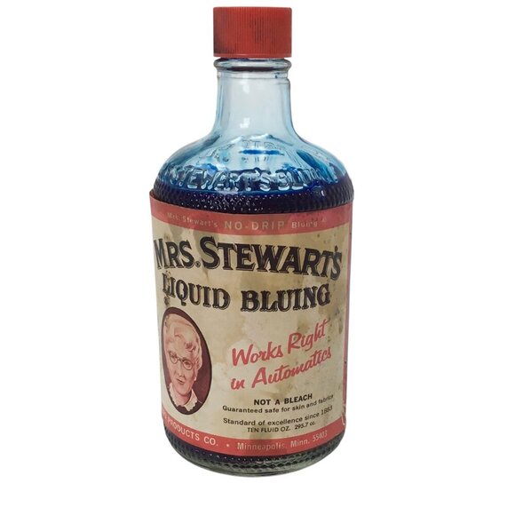 Mrs. Stewarts Liquid Bluing Vtg Laundry Whitening 10 oz Glass Bottle Luther Ford - Picture 1 of 9